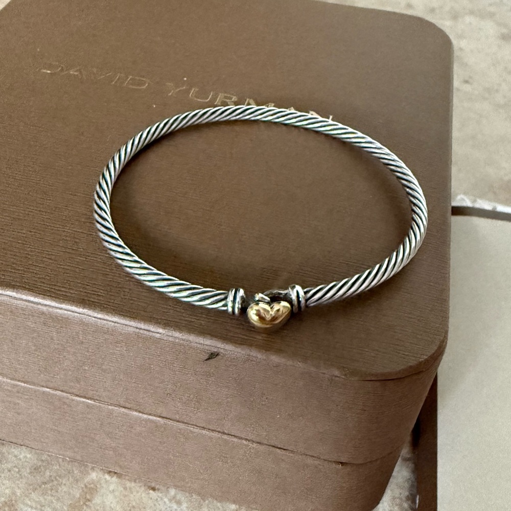 David Yurman Silver Bracelet with Gold Heart Charm - Picture 7 of 9